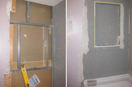 Полки из гипсокартона в ванной. Монтаж ниши в ванной комнате с полочками