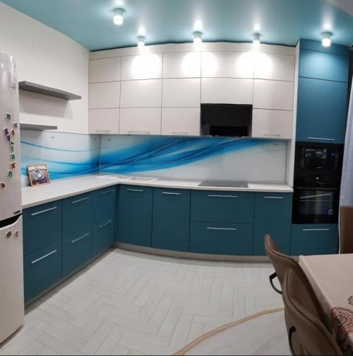 Синие обои на кухне. 109 модных интерьеров кухни в синих тонах