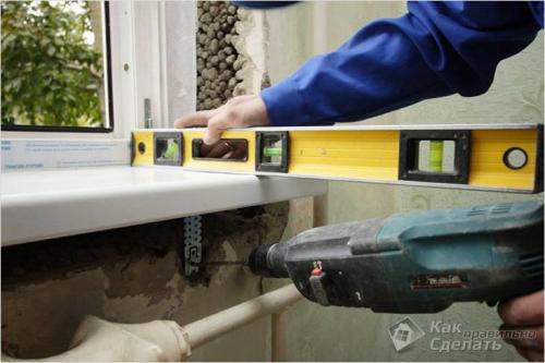 Схема монтажа подоконника пластикового окна. Монтажные работы 05