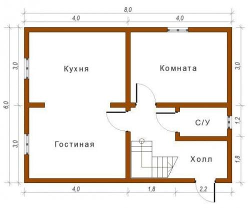 Планировка дома 8 на 8 с мансардой из пеноблоков с котельной. Проекты одноэтажных простых пеноблоковых домов