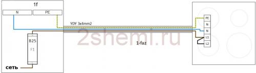 Подключение варочной панели 4 провода. Однофазная сеть 220 В